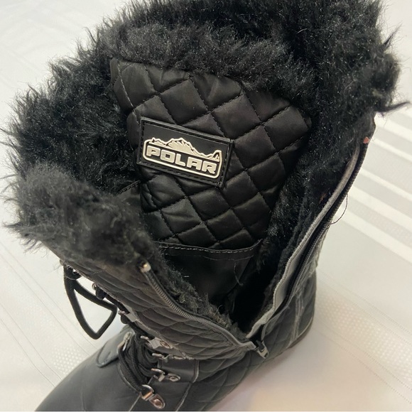 POLAR -Women Black Fur Lined Side Zippered Quilted Snow Boots- EUC size 11 - Picture 4 of 5